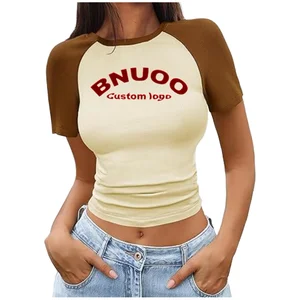 Women's 100% Cotton Crew Neck Summer Ribbed Slim-Fitted Boxy Crop Top Tees Casual Solid Pattern Knitted Fabric