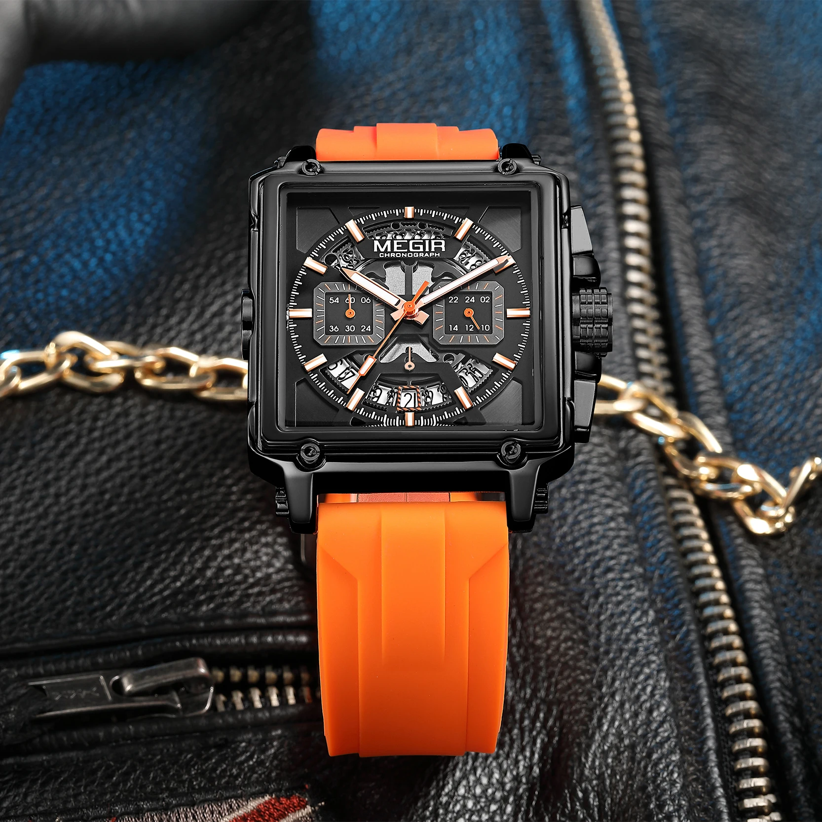 MEGIR jam tangan pria mode tahan air, jam tangan olahraga persegi baru  2233, jam tangan silikon untuk pria, jam tangan kuarsa kasual, LOGO kustom, 