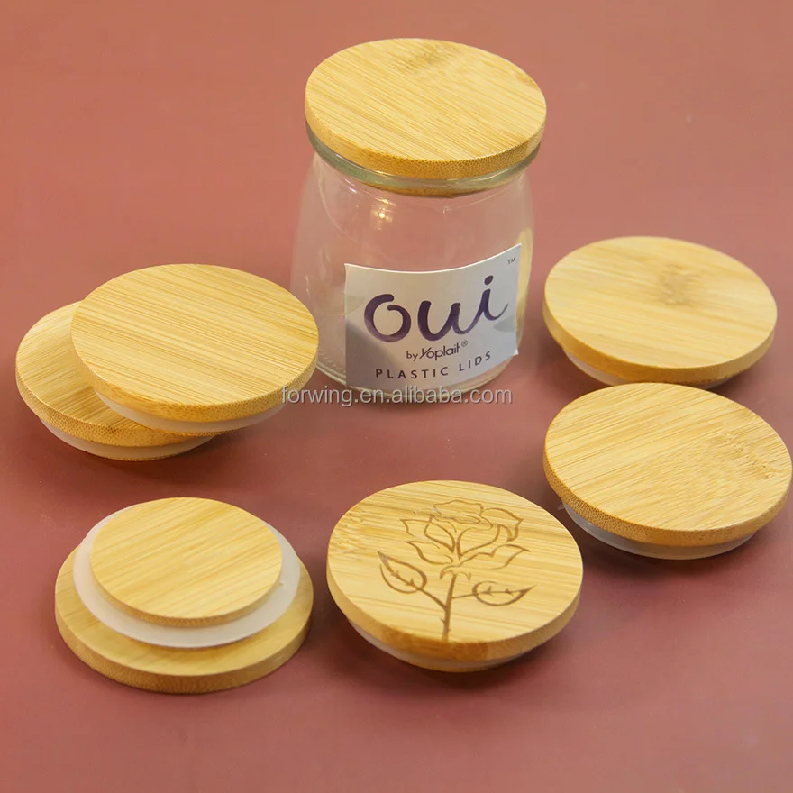 Oui Yogurt Bamboo Jar Lids Set Wooden Lids with Silicone Sealing Rings details