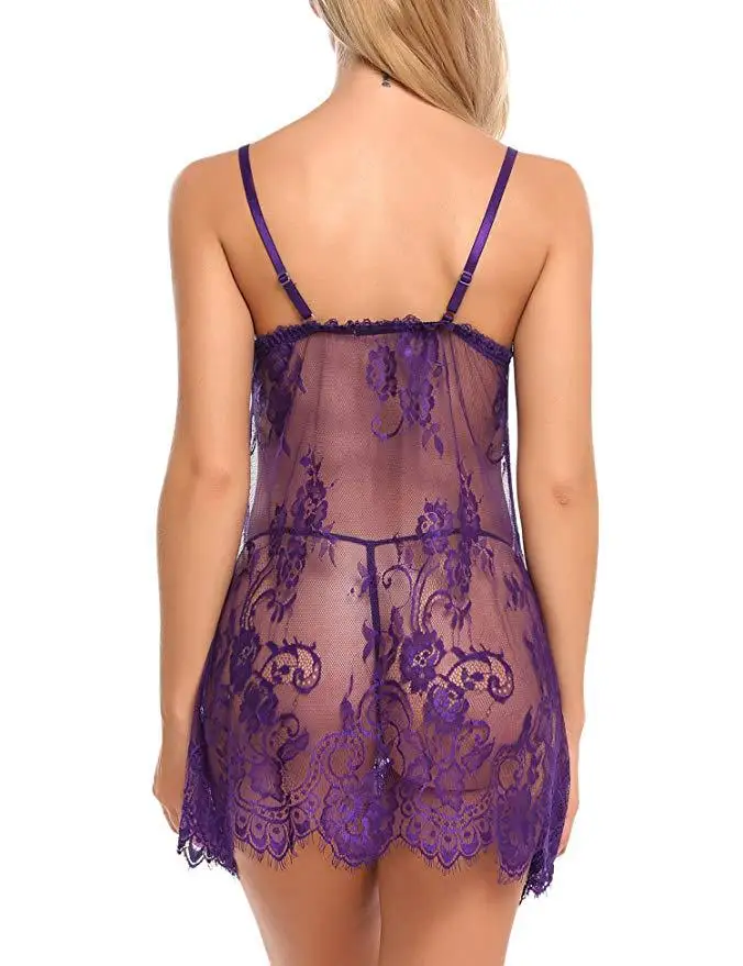 European American New Style Sexy Lingerie Eyelash Strap Women's Nightdress Set Light Breathable