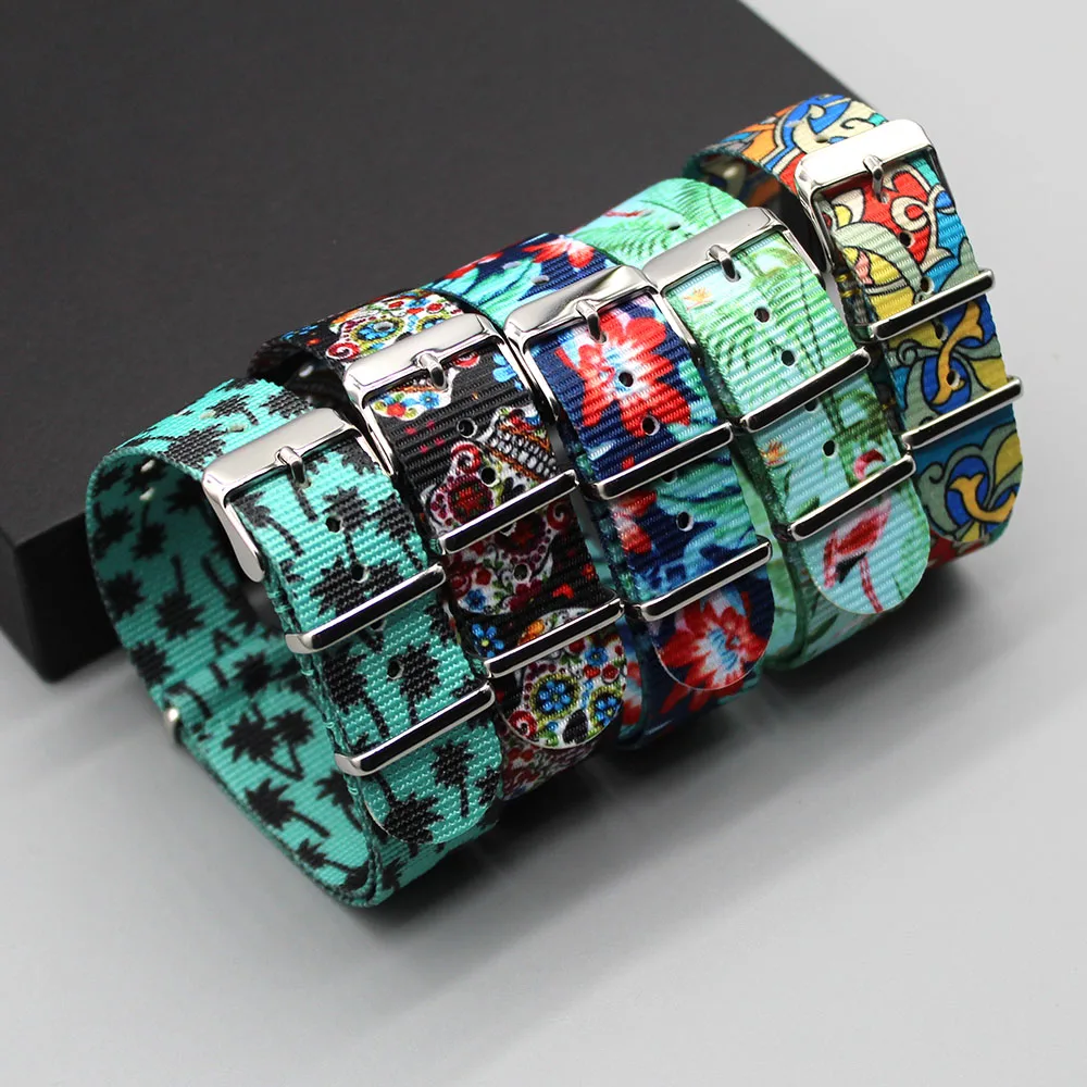 New Pattern Custom Hot Printed Fabric Woven Polyester Nylon Camo Watch Watch Strap Band 20mm Wholesale Manufacturer