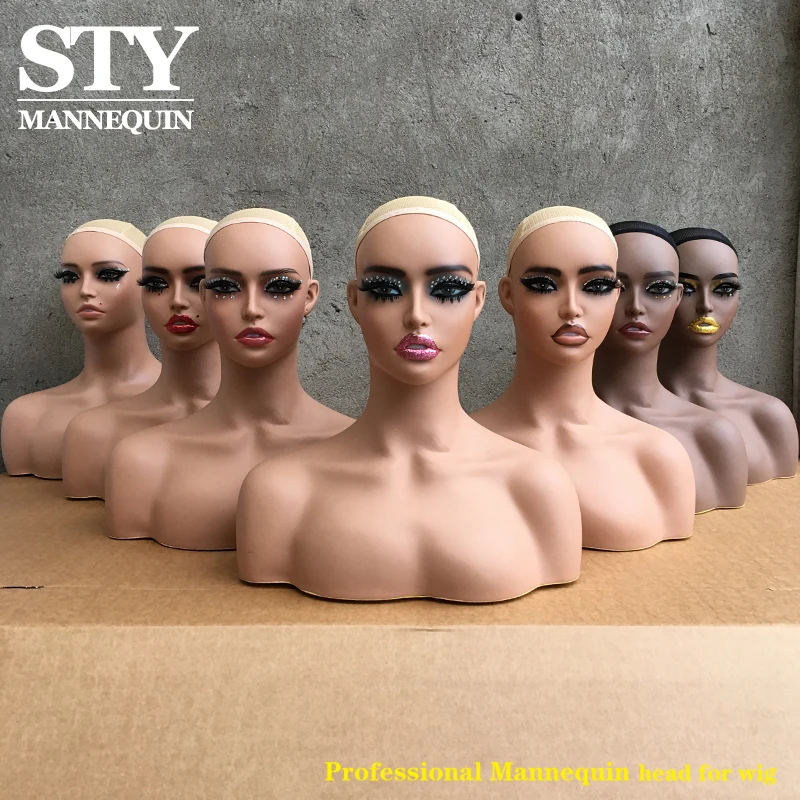 Pvc Mannequin Head With Shoulders Female For Wig Display African