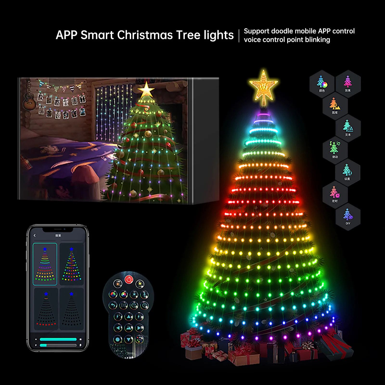 RGB Smart Colorful APP Remote Control Fairy Light DIY Multi Color Luces Led Decoration Christmas Tree Light