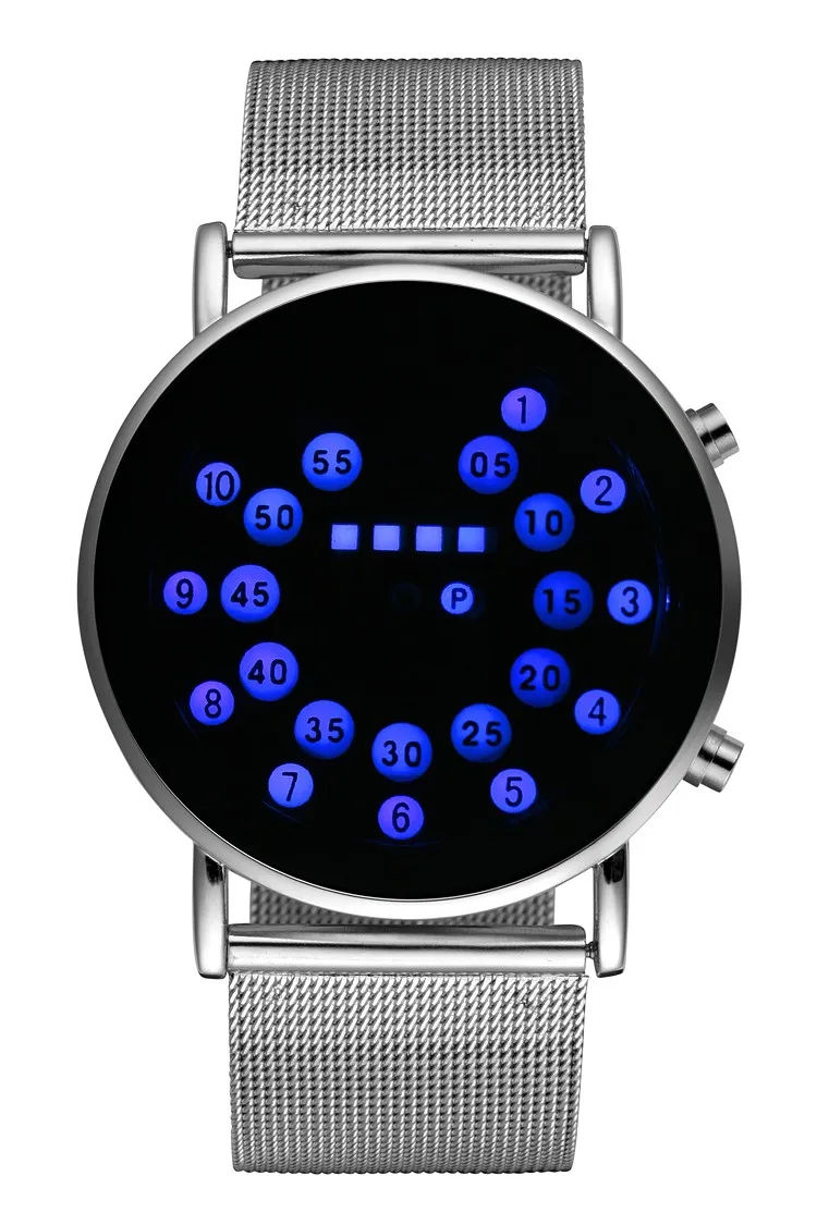 Fashion Blue Men's Digital LED Wristwatch with Stainless Steel