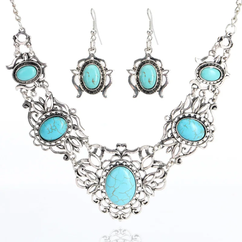 Turquoise Stone Jewelry Set Vintage 