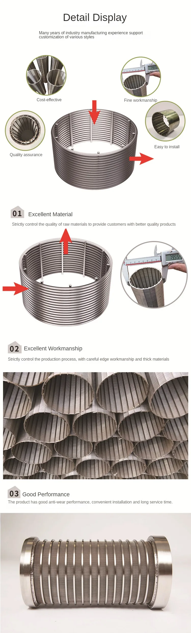 product-750-2477 0.5mm 0.7mm 1mm gap Welded Wedge Wire Screen/ Johnson Well Pipe Bar Screens Filter Sieve bend screen