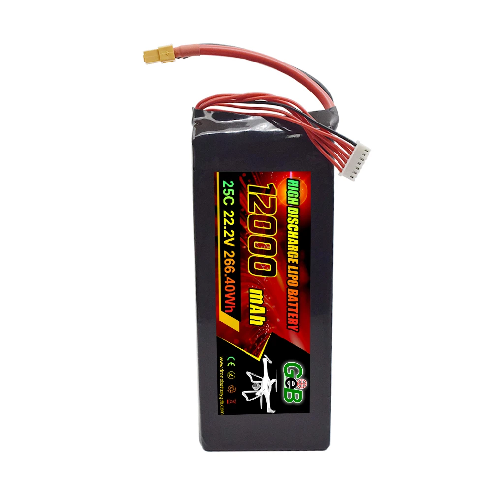 ราคาโรงงาน 25C GEB แบตเตอรี่ Lipo สำหรับโดรน 6S 12000mah แบตเตอรี่โดรน 22.2V 6S 25C แบตเตอรี่ Lipo แบบชาร์จไฟได้สำหรับโดรน