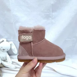 Натуральная овечья кожа; Из натурального меха, детская зимняя обувь ботильоны Младенческая Крытая Детские снежные сапоги из овечьей кожи; Детские ботинки; Обувь