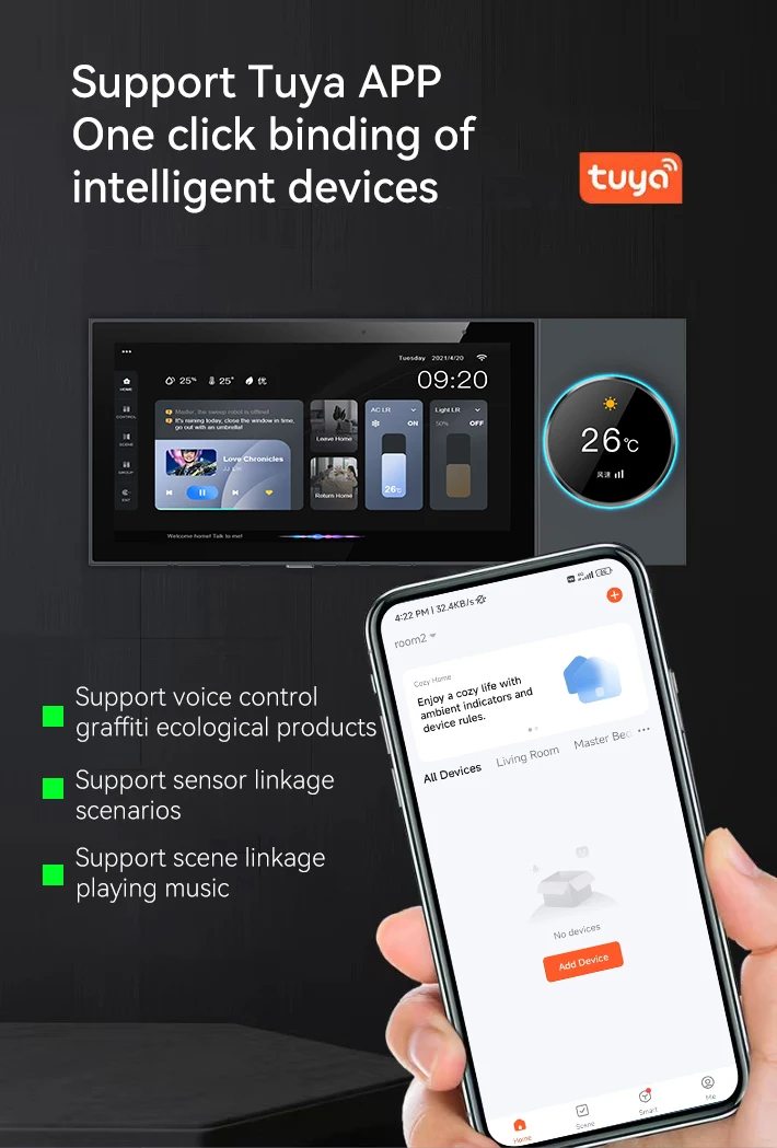 TYSH 6 Inch Automation Tuya Smart Home Control Panel With Smart Life App Multi-function Touch Screen Zigbee Hub Gateway