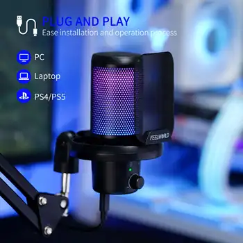 FEELWORLD VM1 LOGO & Box Design Customization Budget USB Live Streaming Mic for Gamers, Condenser Broadcast Quality detail image