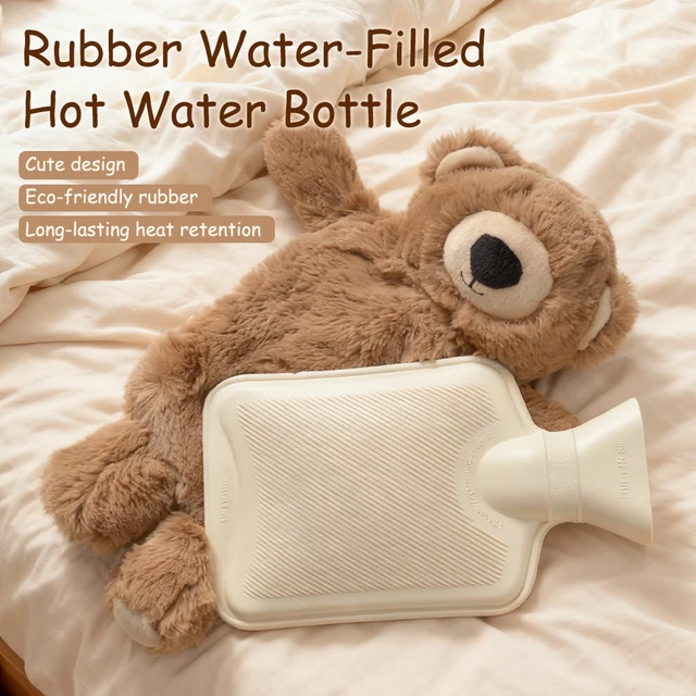 Soft and Cute Teddy Bear Hot Water Bottle, Reusable Water-Filled Warm Bag, Perfect Gift for Her/Him