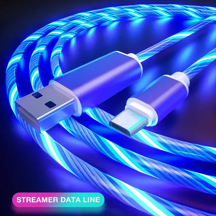Colorful Light Cable Led Light Visible Glowing Fast Charging Type c Flow Glowing Streamer Data Cable for Samsung