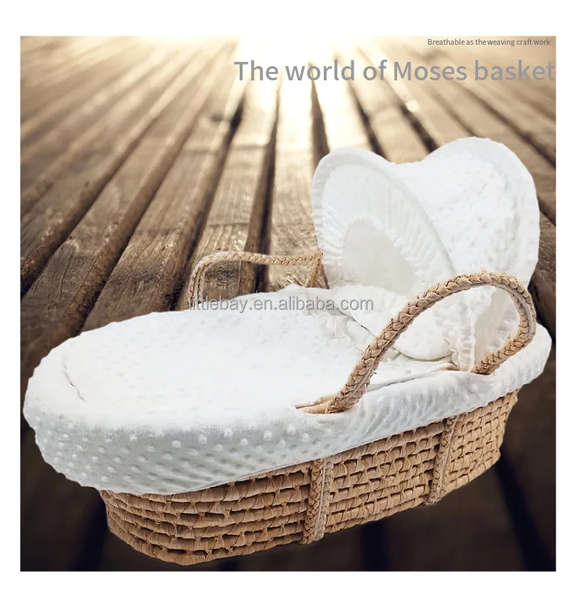 Cream Wicker Baby Moses Basket Padded Basket & Deluxe Bedding 