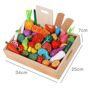 New Products Wooden Fruit Cutting Game Montessori Educational Wood Pretend Play Vegetable Toy Kitchen Set for Kids Toddler CE