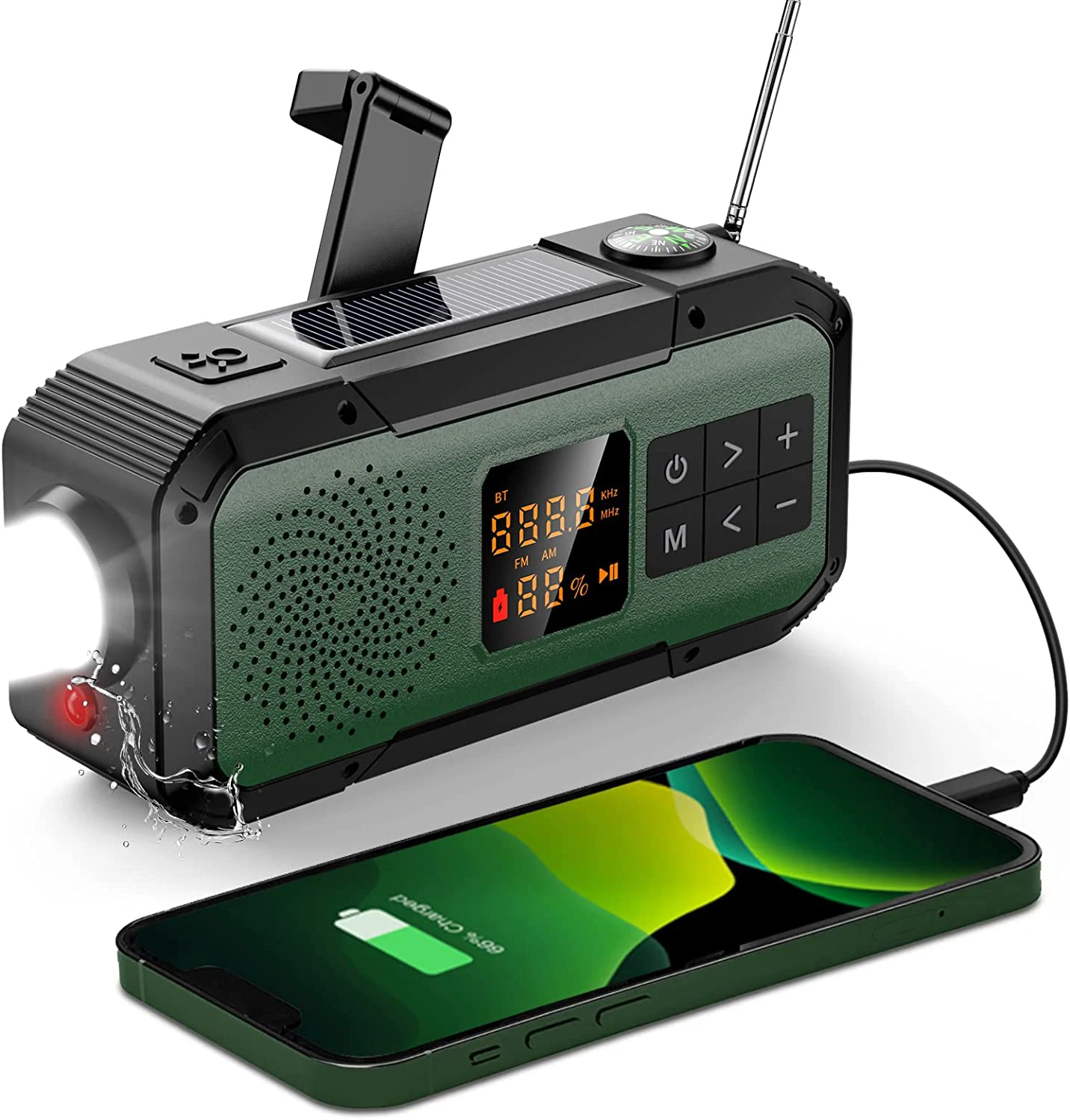 Small Emergency Hand Crank Solar Radio with Waterproof AM FM NOAA Weather Radio with Flashlight Reading Lampand SOS