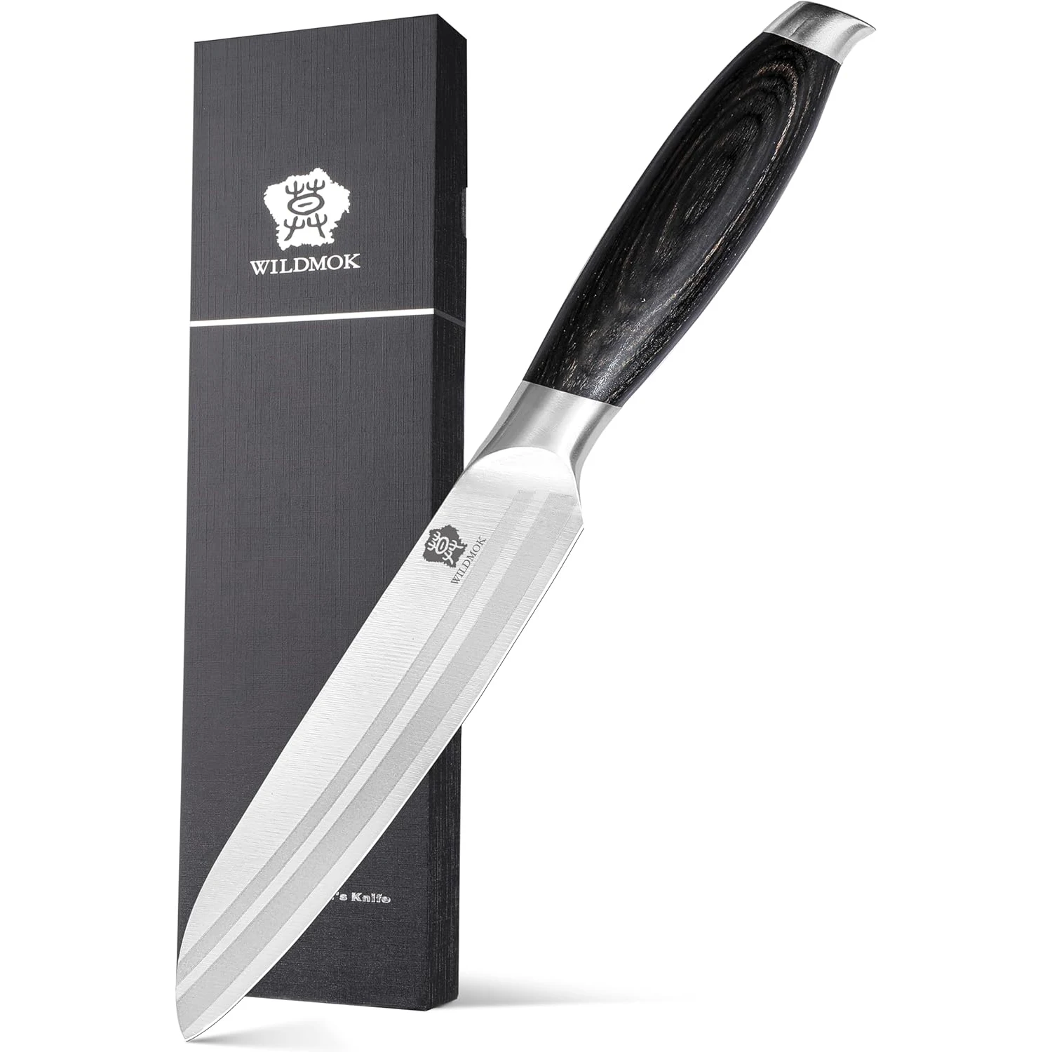 Couteau utilitaire WILDMOK de 12,7 cm (5 pouces) en acier inoxydable avec manche en bois de pakka noir._voghion.com