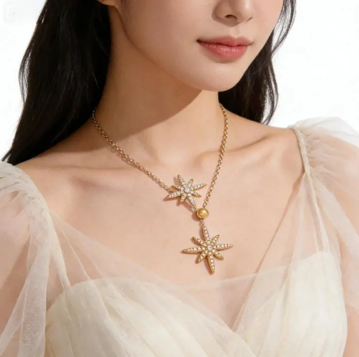 Gold Plated Zircon Y Lariat Necklace - Sunflower Design