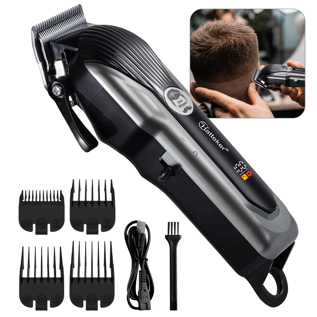 Cortadora de pelo profesional Hatteker, cortadora de barba eléctrica para  hombres, máquina de Kit DE ASEO USB