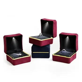 Jewelry LED light box ring earring pendant box luminous light gold border jewelry box