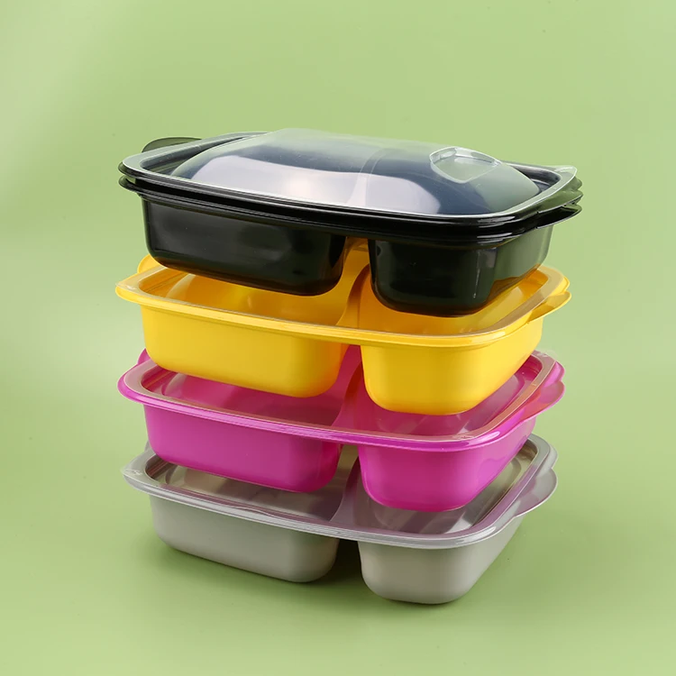 Microwavable Lunch Plastic Packing Boxes 2 Compartment Take Away 