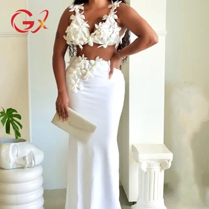 GX4556 Luxury Quality Women Party Evening Wear Clothing Boutique Floral Backless Top and Long Skirt 2 Piece Set