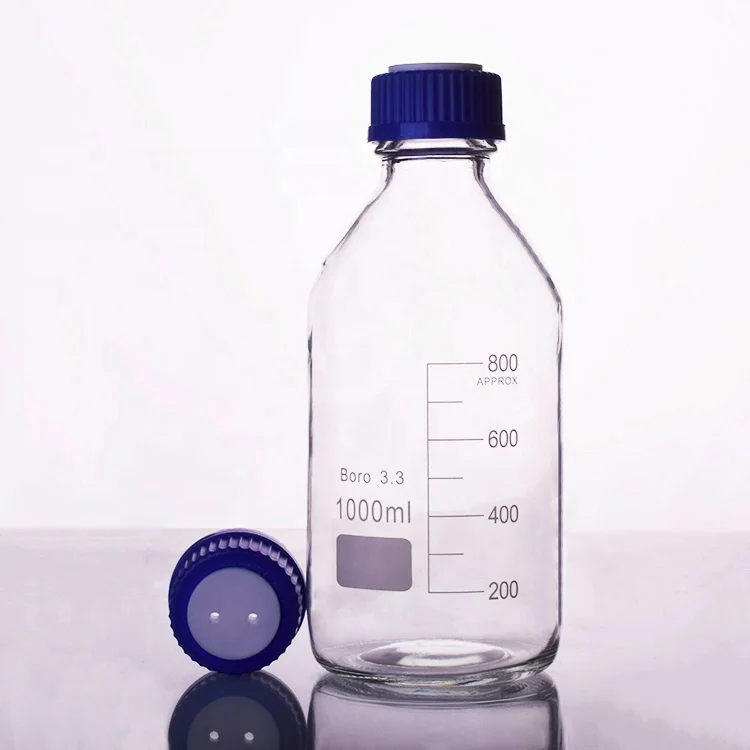 Лабораторная 2000 мл стеклянная бутылка реагента с защитной крышкой GL45