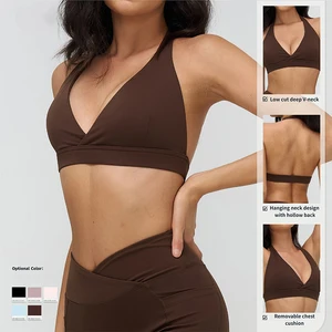 Wholesale OEM Custom Design Naked Feel Cross Back V Neck Quick Dry Breathable Yoga Sports Bra for Fitness Running
