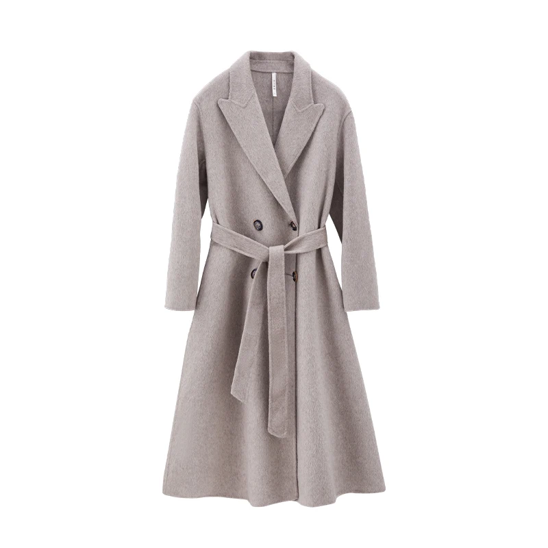 Gray Color Notched Collar Long Sleeve Sashes Casual Fashion Women Long Trench Coat