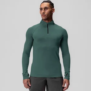 New Color Polyester Spandex Wholesale Zip up Fitness Running Workout Quick Dry Custom Long Sleeve Men Sports Shirt