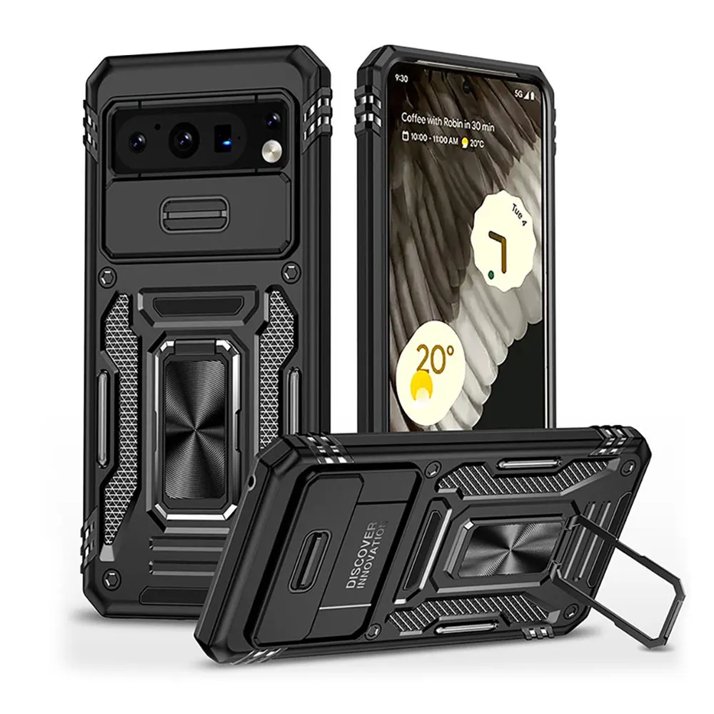 Funda de teléfono deslizante para Google Pixel 8 Pro 7A 7 6A 6 5A 5G 5, soporte de anillo de armadura deslizante, protección de cámara Laudtec Sjk134  