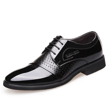 Low Top Vegan Leather Pointed Toe Lace up Style Formal Business Patent Taller Oxfords for Men