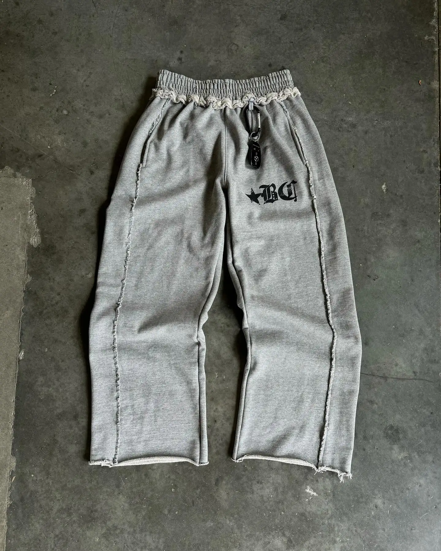 Custom Trackpants Vintage Heavyweight Cotton French Terry Oversized Raw Hem Flare Distressed Trousers Baggy Track Sweatpants Men gallery 9