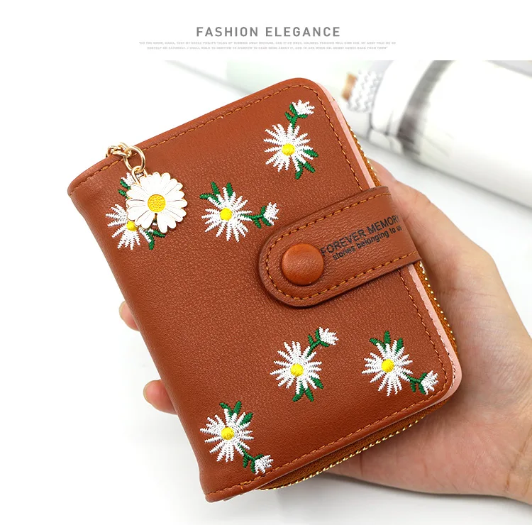 Wholesale Women's Flower PU Leather Zipper Coin Purses