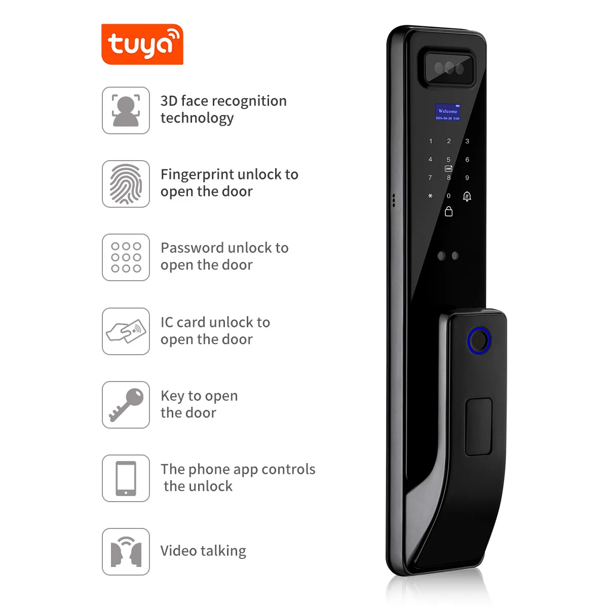Tuya App Smart Life Video Intercom 3d Face Recognition Fingerprint Password Digital Lock Keyless Card  Smart Door Lock DF11