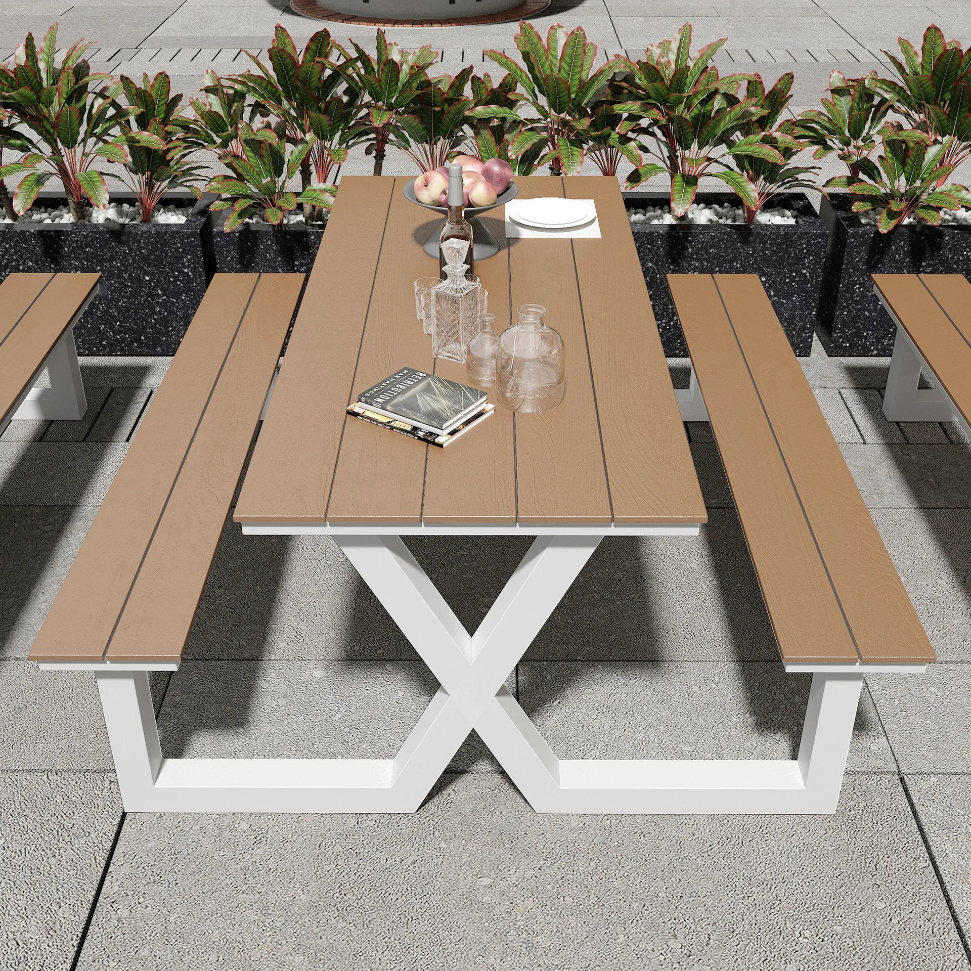 Modern Outdoor Conjoined Park Table and Chair Combination Garden Seat ...