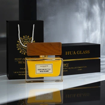 Wholesale 50ML Wooden Cap Perfume Glass Bottles With Pump Sprayer Empty Custom Design 30ML 50ML 100ML Fragrance Bottle