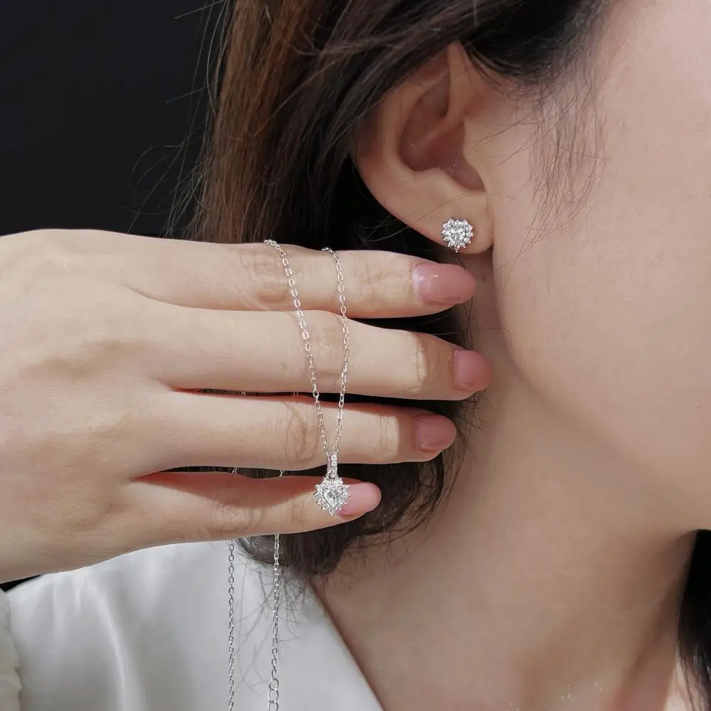 KAKODIY Full Surround Zircon Earrings Accessories Fashion 925 Sterling Silver Heart Stud Earrings detail 5