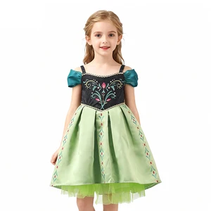 Floral Embroidery Teal Accent Off-Shoulder Design Disney Princess Dress for Children's Christmas Festival Celebrations