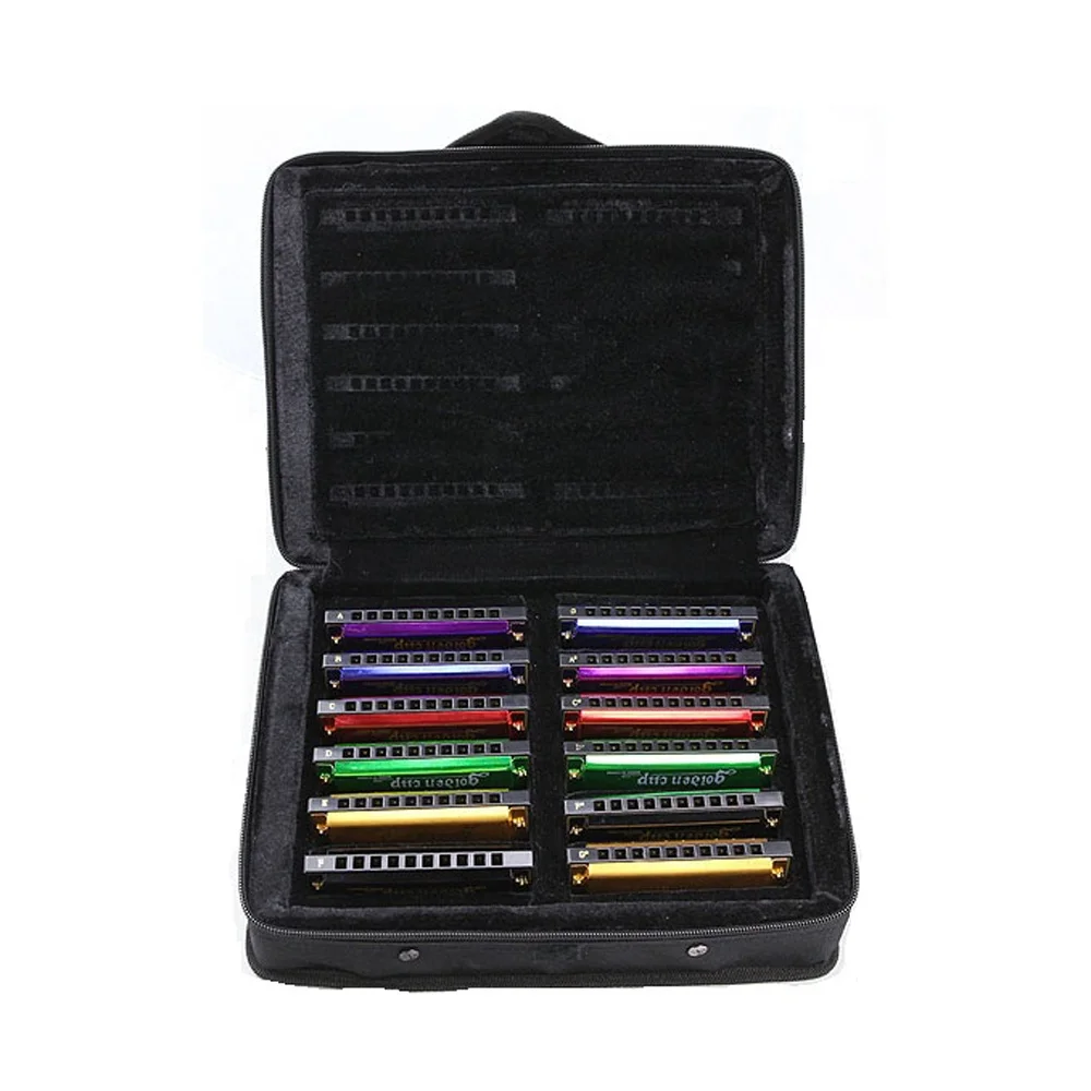 Seasound Factory Professional 12 Keys Diatonic Mouth Organ Blues Harp JH1020-12 10 Holes Harmonica Set