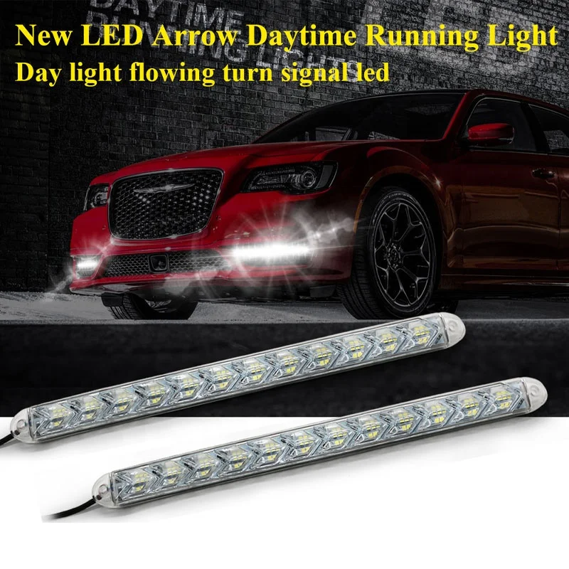 Universal Waterproof LED Daytime Running Light (DRL) New Sequential Flow Yellow Turn Signal with White Highlight Headlight Strip