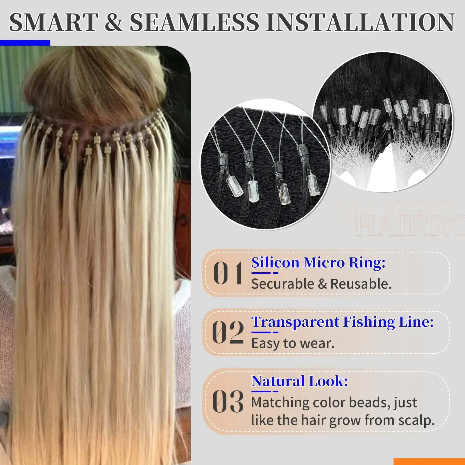 Extension per capelli lisci Micro Loop Capelli umani neri naturali Extension per capelli Micro Link Parrucca umana 50 fili/confezione per donne_voghion.com