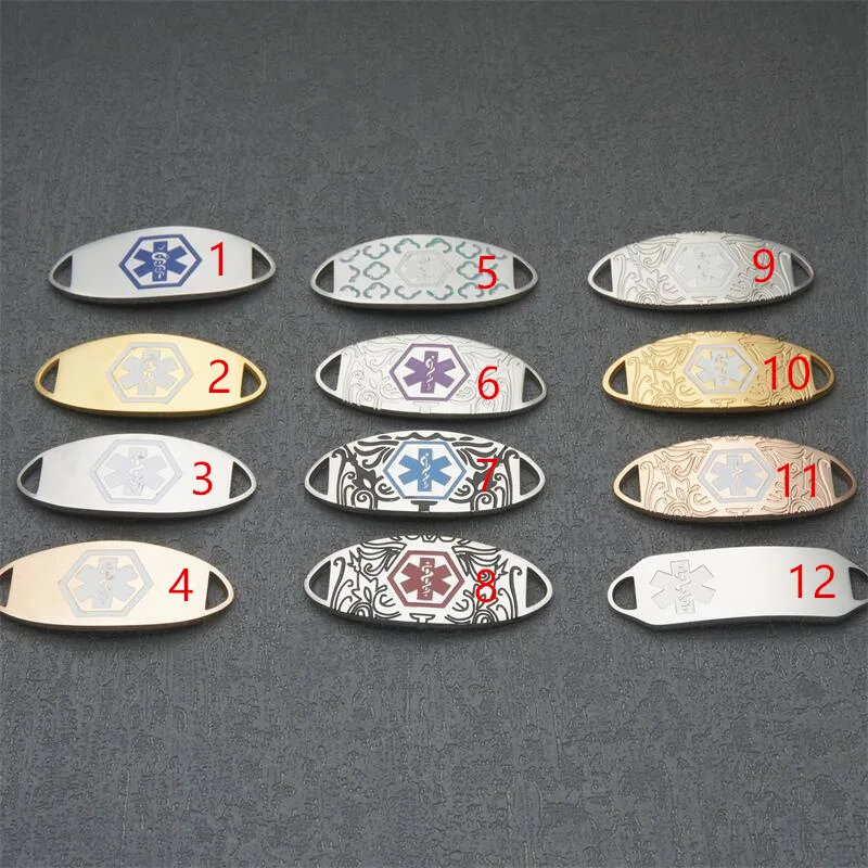 Stainless Steel Medical Alert ID Identification Tags for Custom Engraved Bracelets White Medical Tag