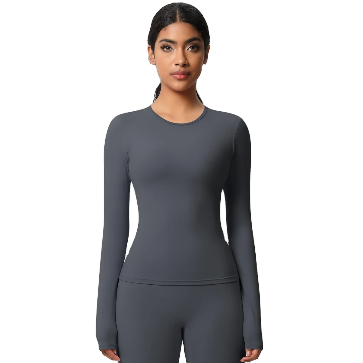 High-Intensity Running Sports Long Sleeve Top Slim Fit Neck Barely-There Yoga Fitness Cl detail