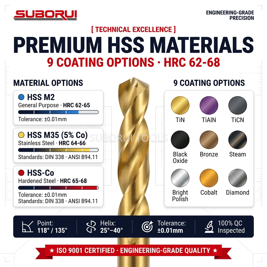 BORUI Manufacturer D338 M35 Hss 5% Cobalt Steel 118 Degree Imperial Hss Co Bohrer Broca Drill Bit Amber High Speed Steel