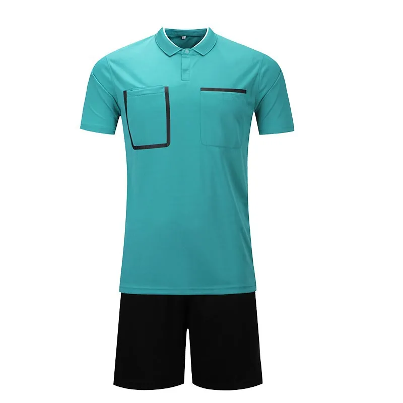 Popular Solid Style Soccer Referee Uniform Professional Football Shirts and Shorts Suits Jersey Black Yellow Green