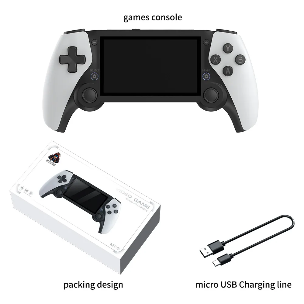 M25 Handheld Game Console 4.3" IPS Screen Portable Video Game Player EmuELEC System 64GB 3D Classic Games Boy Gift