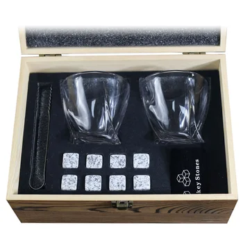 Most Popular Whiskey Stone Gift Set Stainless Steel Ice Cube and Ice Cube Stainless Steel Set and Glass With Wooden Box Set