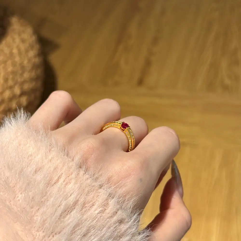 KAKODIY 22K Gold Plated Luxurious Ruby Women's Fine Jewelry Ring Engagement 925 Sterling Silver Ring detail 3