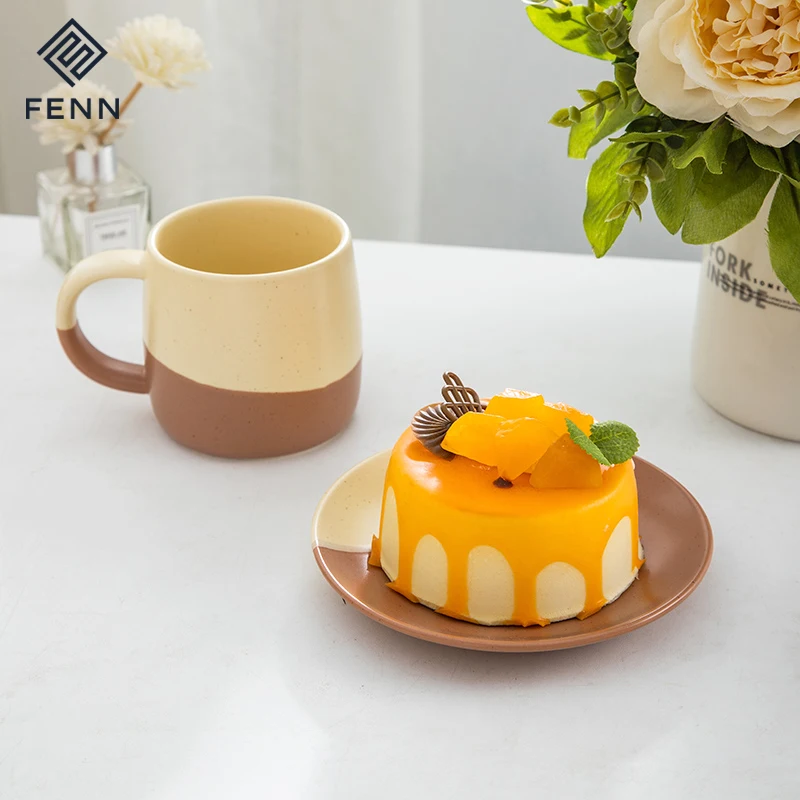 product fenn new fashion creative mug handmade splash ink mug unique porcelain dessert plate ceramic speckled coffee mug cup and saucer-61