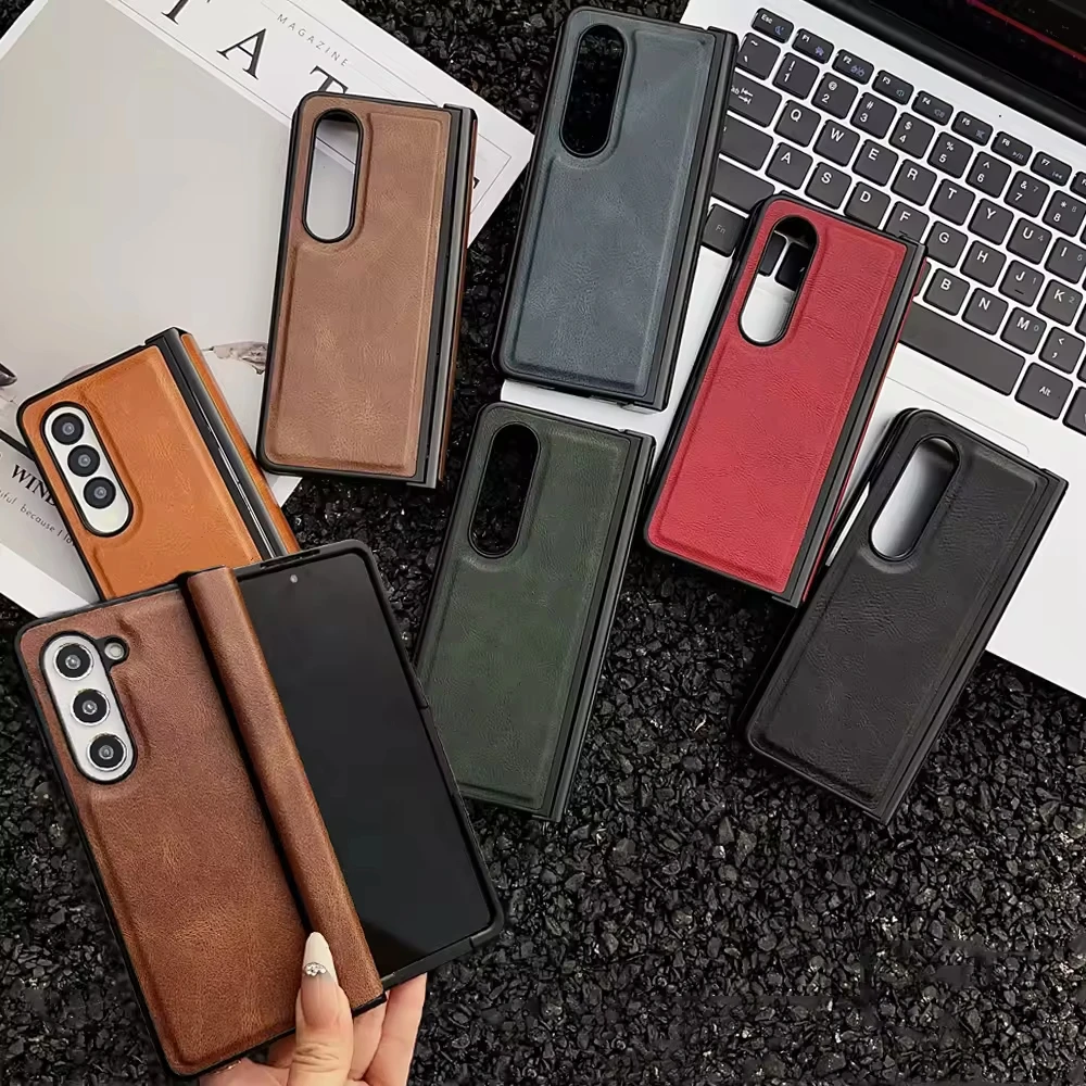 Retro Business Comfortable Touch PU Leather Phone Case Full Protection Hinge Shockproof Cover for Samsung Galaxy Z Fold 7 6 5